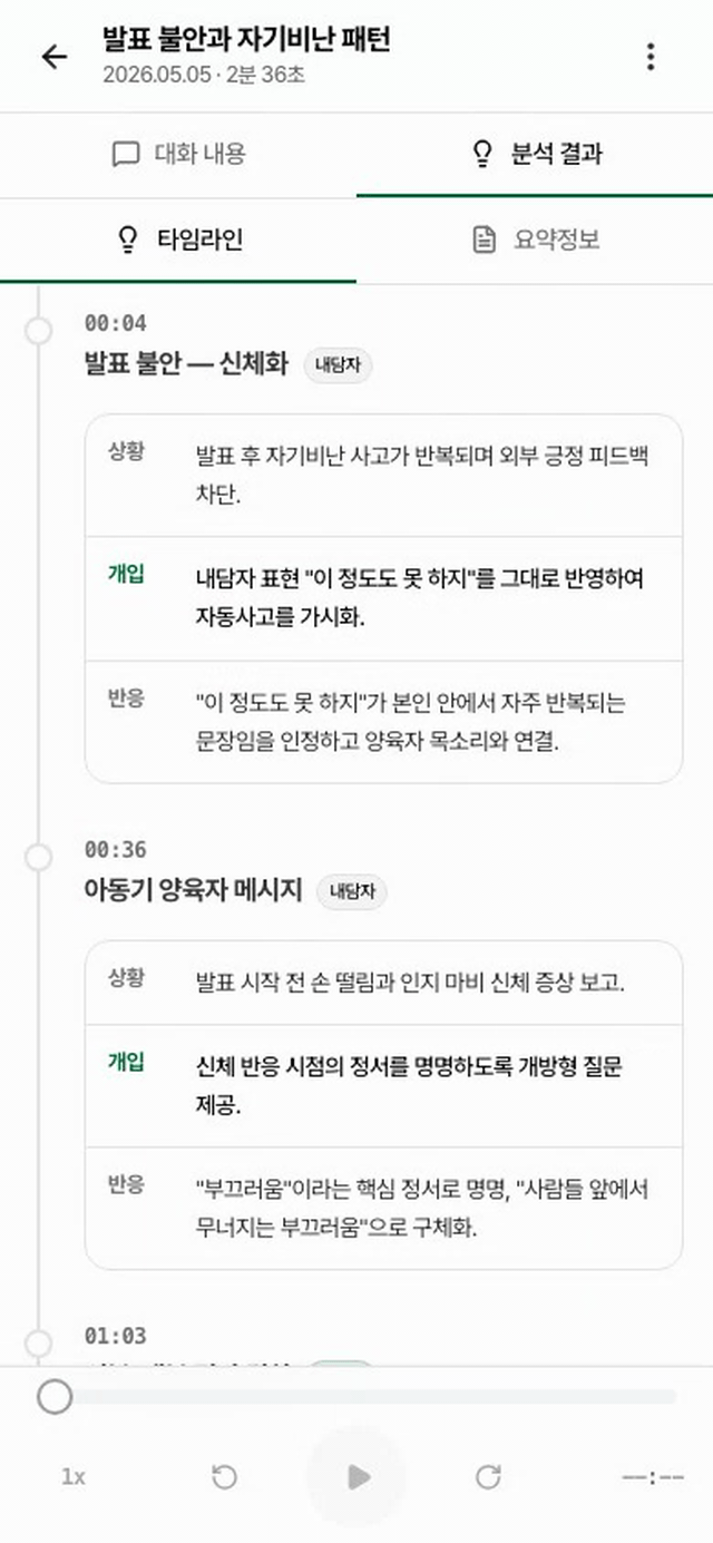 기록 정리 결과 — 회기 흐름 타임라인 (스크롤 데모)